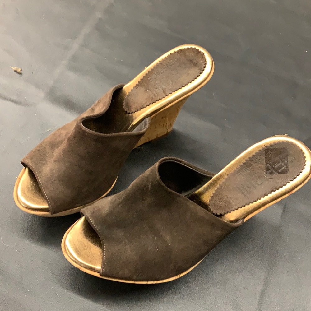 Brown suede platform sandals